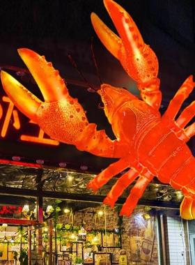 玻璃纤维模拟小龙虾模型雕塑饰品发光蟹欢迎大排档门牌装饰