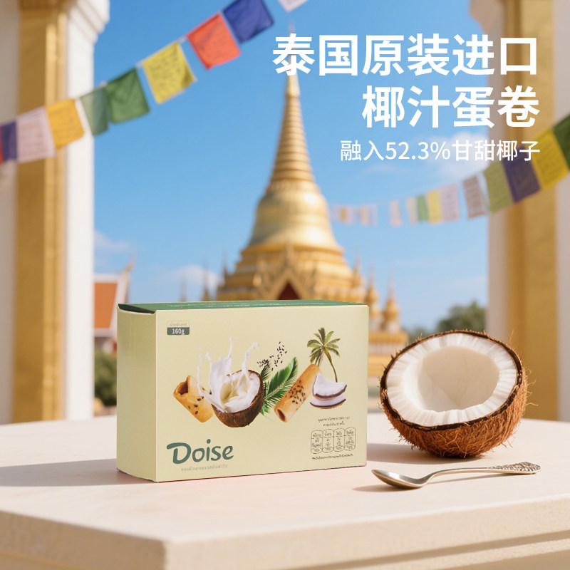 Doise椰汁卷蛋卷泰国原装进口非油炸独立包装袋进口食品椰汁蛋卷