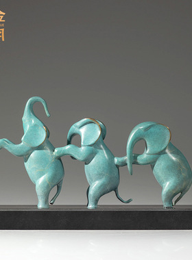 铜艺坊欢乐萌象黄铜摆件三只可爱小象彩铜工艺品摆件家居玄关饰品