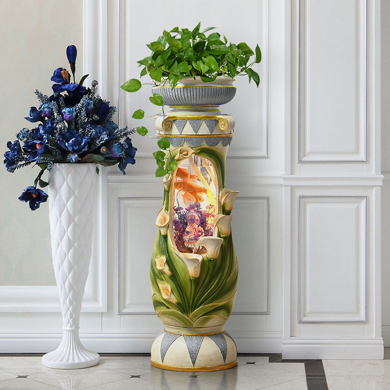 欧式装饰摆件别墅电视柜轻奢客厅养鱼鱼缸高端大气上档次流水喷泉