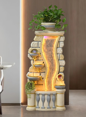 欧式假山流水落地摆件聚宝招财盆景喷泉居家水景办公桌店铺开业礼