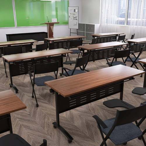 新款简约培训机构胡桃木培训桌长条桌会议桌椅组合移动拼接办公桌