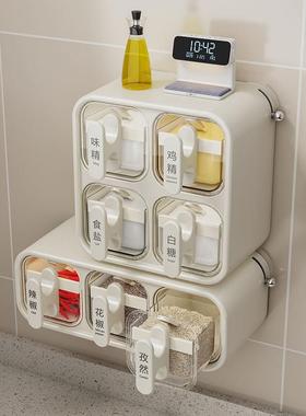 吸盘调料盒家用厨房密封调味料收纳盒壁挂防潮组合盐味精调料瓶罐