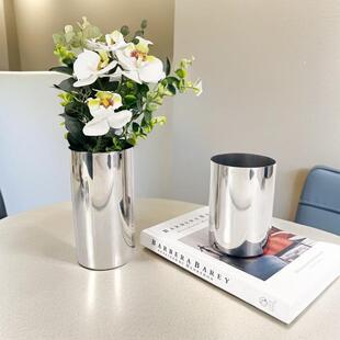 现代几何圆形不锈钢花瓶摆件客厅餐厅卧室玄关软装家居饰品