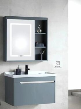 现代简约绿色PVC浴室柜防水洗脸洗漱一体陶瓷盆组合卫生间梳妆台