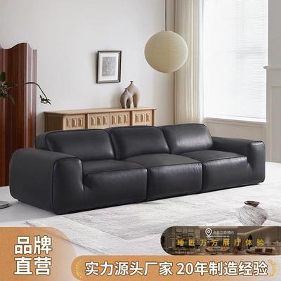 大黑牛全真皮沙发时增夏图亚岛客厅高端意式极简黑色豆腐块沙发