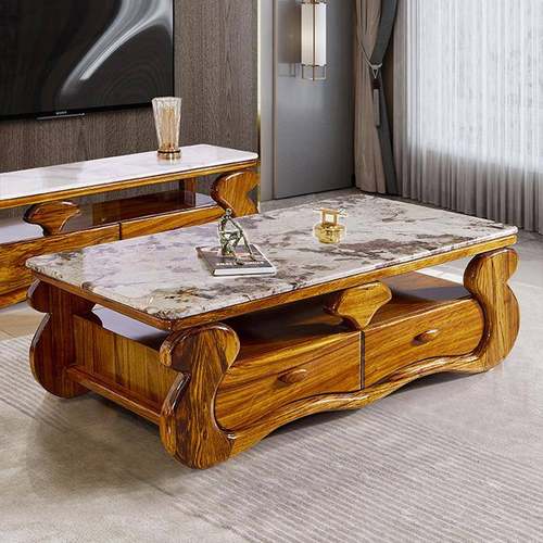 新中式乌金木大理石茶几电视柜高端别墅客厅实木茶几电视柜组合
