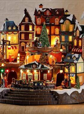 ANYOU大型发光LED音乐圣诞房子带旋转火车旋转圣诞树圣诞装饰品