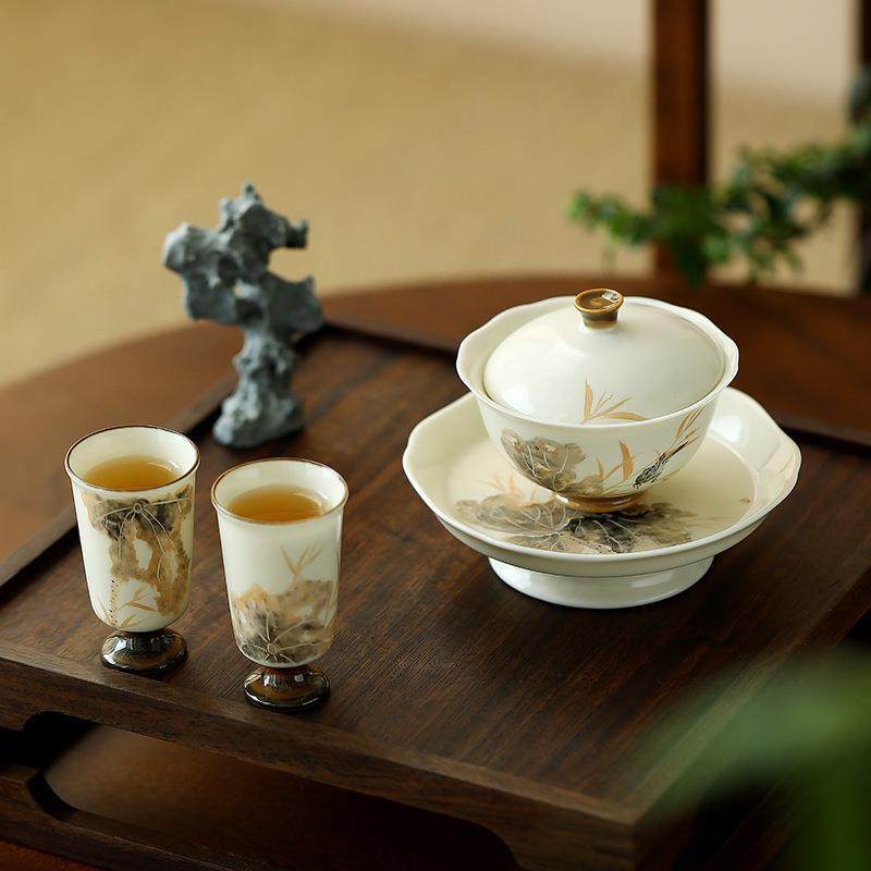 手绘功夫户外功夫陶瓷茶具套装高足闻香聚香三才盖碗手绘泡茶碗,自行车/骑行装备/零配件,更多零件/配件,淘宝优惠券,粉丝福利购,淘宝优惠卷