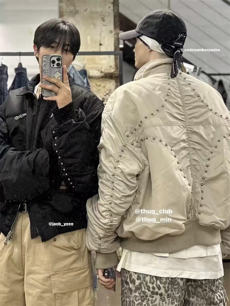 Thugclub vibe星月铆钉短款万颗铆钉夹克棉服飞行夹克男女bomber