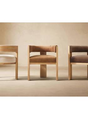 RH美式乡村实木橡木餐椅法式软包凳会客椅