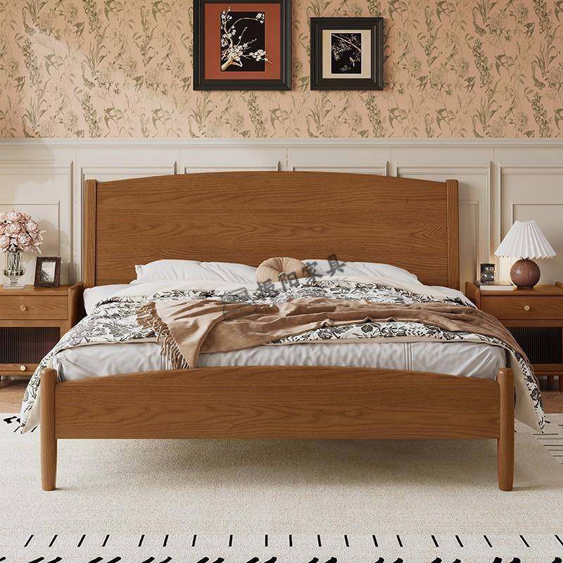 北欧中古风全实木床原木橡木美式1.8米双人大床箱体储物1.5米单人