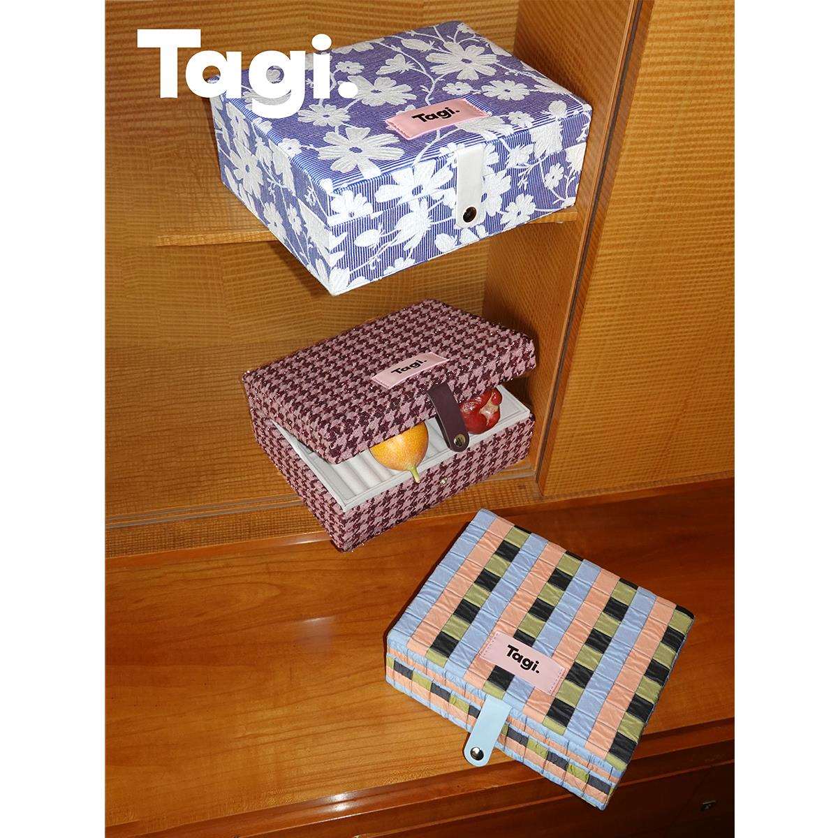 Tagi.首饰枕头提花首饰盒软软面料大容量双层收纳盒图片