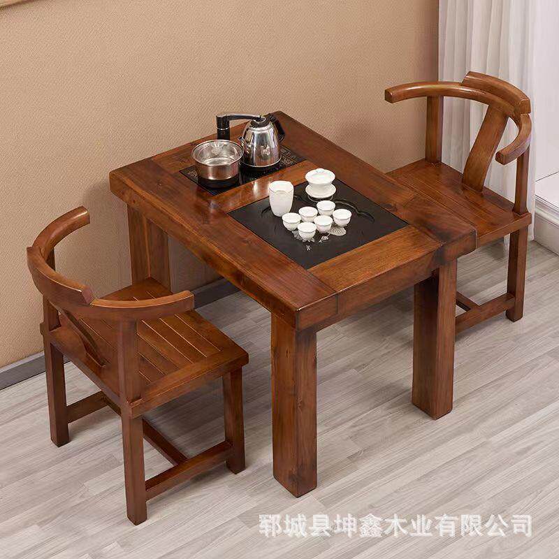老榆木茶台木质办公室 功夫泡茶家用小型泡茶台客厅阳台榆木茶桌