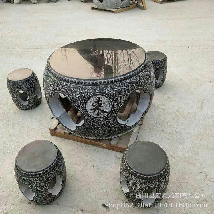 厂家石桌石凳大理石桌椅青石鼓形石桌凳仿古室外庭院花园摆件