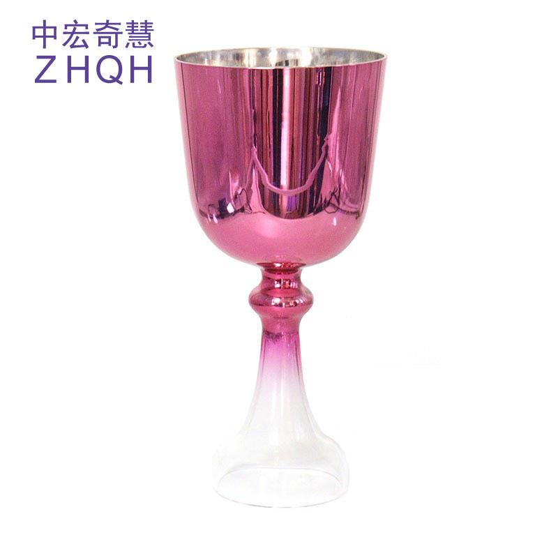 暗红色渐变手持圣杯水晶歌唱碗水晶音乐钵颂钵愈合歌唱碗打击乐器
