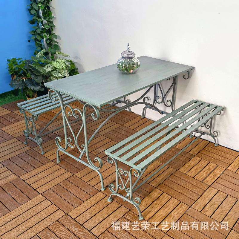 户外金属桌椅庭院露天阳台休闲茶桌椅室外餐厅铁艺美式长条桌组合