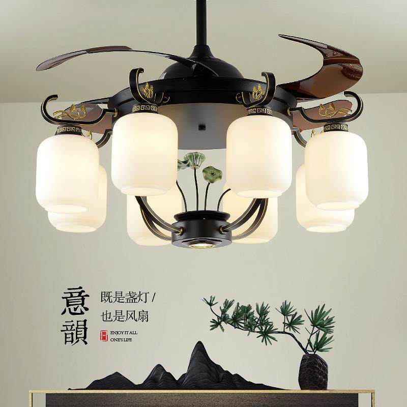 新中式风扇吊顶灯时尚创意LED客厅灯具卧室餐厅书房别墅中山灯具