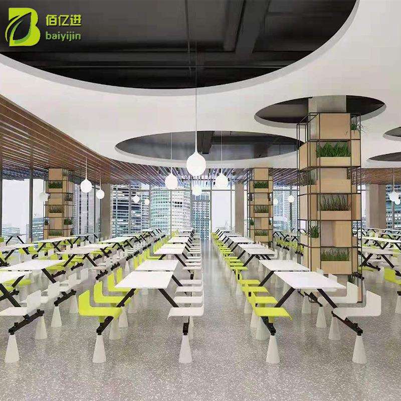 厂家食堂餐桌椅 小吃店学校桌椅工厂食堂连体四人六人餐桌椅