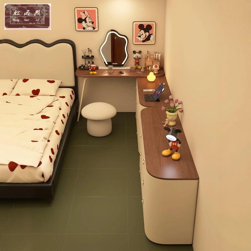 梳妆台书桌斗柜一体实木简约卧室收纳柜组合多功能床尾柜化妆台