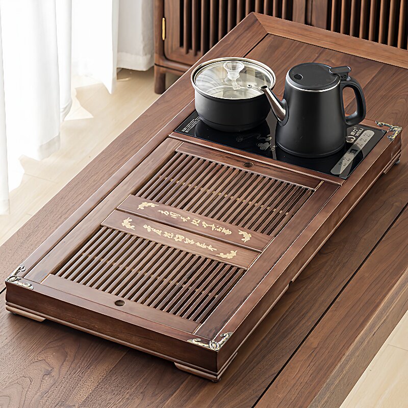 茶具套装家用一体茶台加厚实木茶盘四合一玻璃烧水壶功夫无茶具装