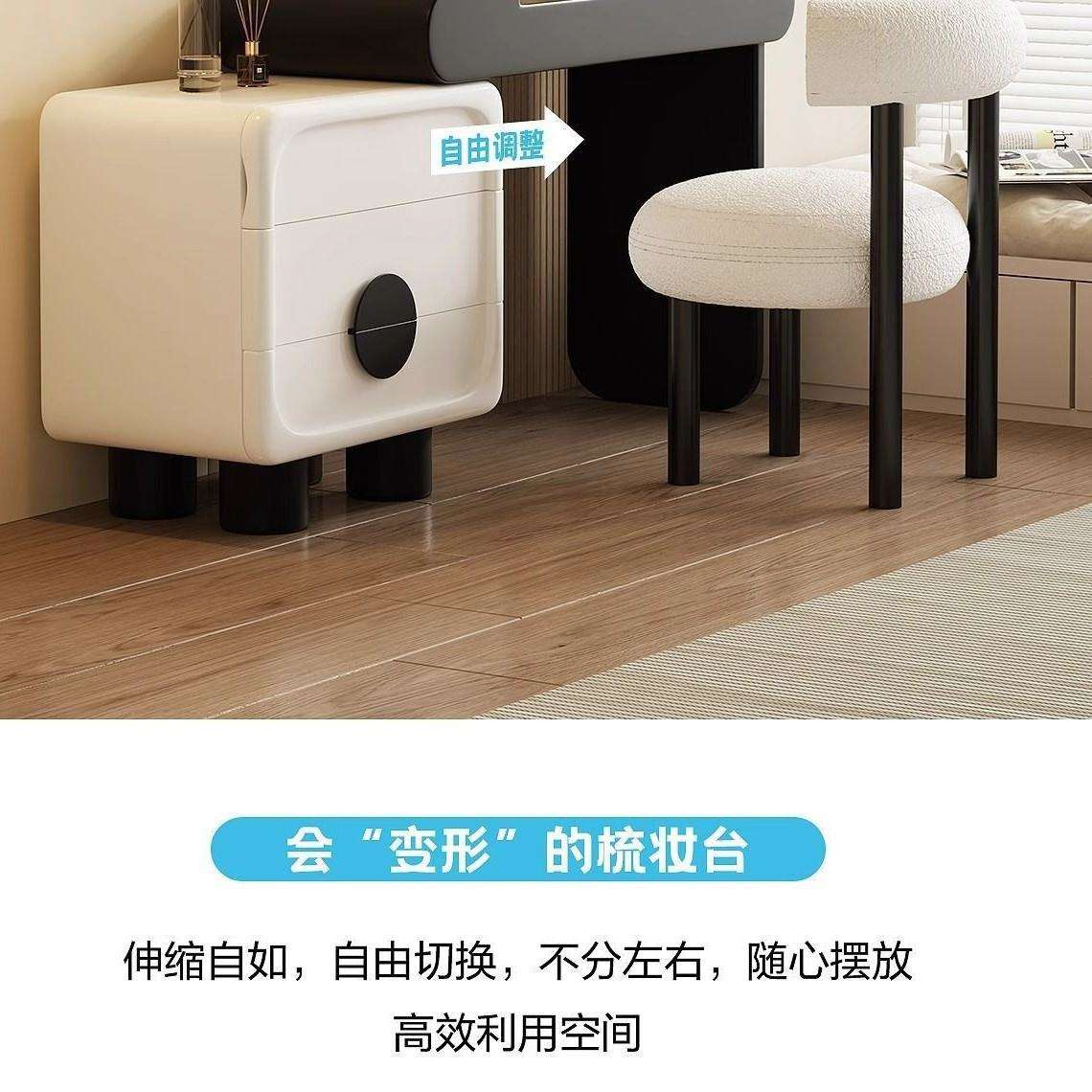 现代简约梳妆台斗柜一体卧室复古奶油复古风小户型新款翻盖化妆桌