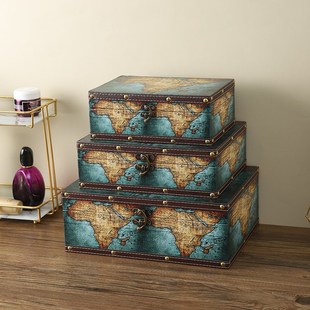 复古木质桌面收纳盒长方形证件信件整理收藏盒儿童百宝箱储物盒子