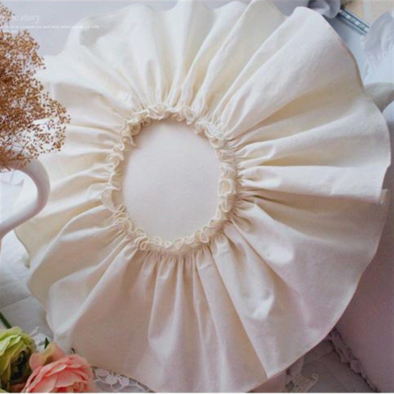 韩式公主简约米白色粉色褶皱花朵花瓣可爱荷叶边抱枕靠.枕靠可拆