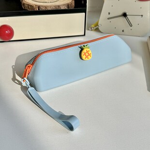 硅胶三角笔袋简约大容量纯色防水笔袋可爱手提式闭合文具盒文具袋