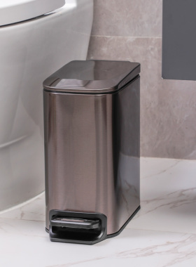 不锈钢垃圾桶家用脚踏式带盖长方形白色6升小容量客厅书房卫生间