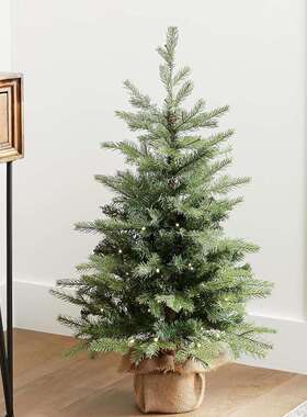 新款绿色PE混合圣诞小树绑LED灯麻布包裹底座圣诞饰品