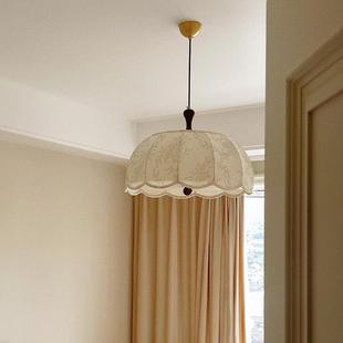 法式 原木风书房灯 卧室吊灯奶油风印花布艺餐厅灯中古vintage日式