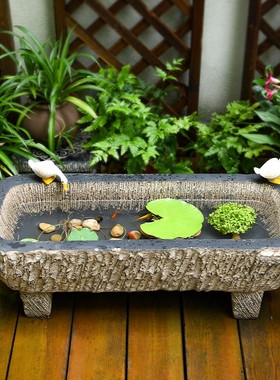 庭院小花园阳f台鱼池造景摆件户外鱼缸仿石槽水景观小院天台布置