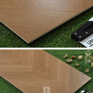 全瓷鱼骨拼花木纹砖60120别墅客餐厅通铺哑光防滑木地板工程砖