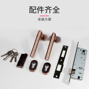 卫生间门锁室内卧室推拉门有框门不锈钢门锁古铜色分体锁大门把手