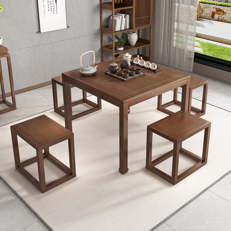 新中式实木八仙桌四方桌茶馆茶桌棋牌桌打牌O原木正方形餐桌椅组
