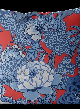 复古中式风格红色图案棉麻双面抱枕沙F发靠垫套床头大靠背装饰腰