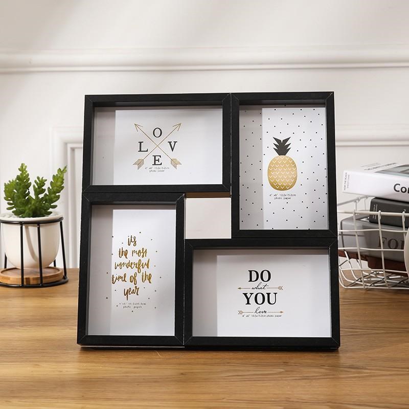 创意组合相框四宫格6寸摆台w照片装裱框黑白色4r高级感相架挂墙