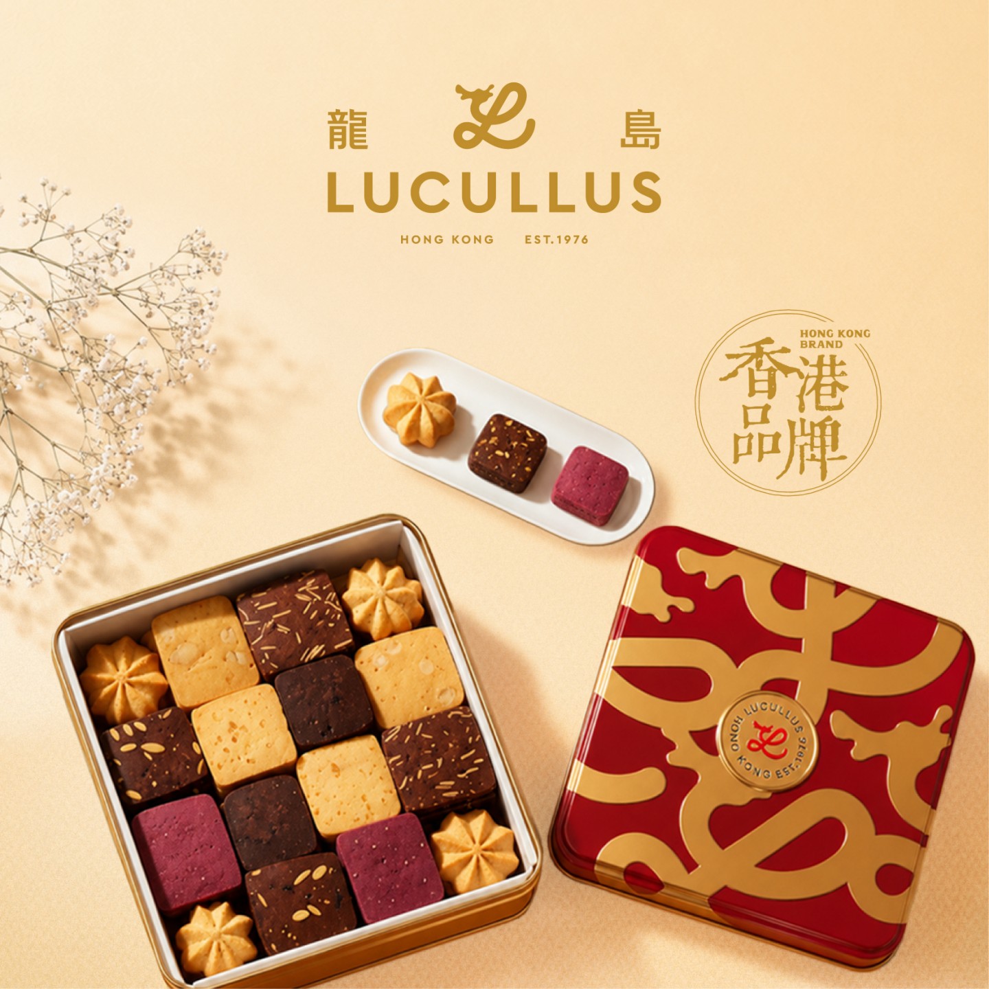 Lucullus龙岛杂锦牛油曲奇饼干多口味铁盒纯手工制作礼盒装460g