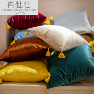 纯色抱枕简约现代靠包样板间客厅沙发靠垫40X丝绒腰枕办公室靠枕