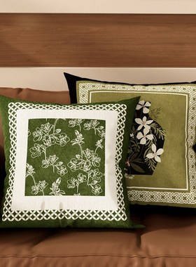 法式中古风抱枕绿色高级感t客厅沙发轻奢复古靠枕方形组合超软靠