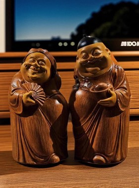 新款家居摆e件地主树脂茶室摆件财主老爷守财奴防竹根雕茶空间摆
