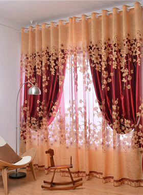 2021年新款欧式红色结婚喜庆窗B帘客厅落地卧室全遮光成品布料婚
