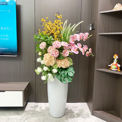 新中式客厅落地仿真花p艺电视柜两边大摆件装饰室内花束陶瓷花瓶