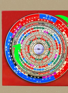 十二长生水口罗盘双向转动高精度黄铜彩面P九寸四大局家居摆件