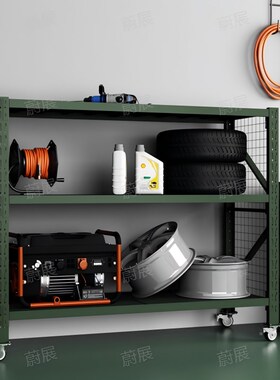 移动货架带d轮军绿色盾牌货架库房仓储物资存放架带网装备器材架