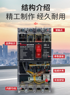 DZ20LE-160A/250A/400A/3N300透明漏电保护器三R相四线3P+N/4300