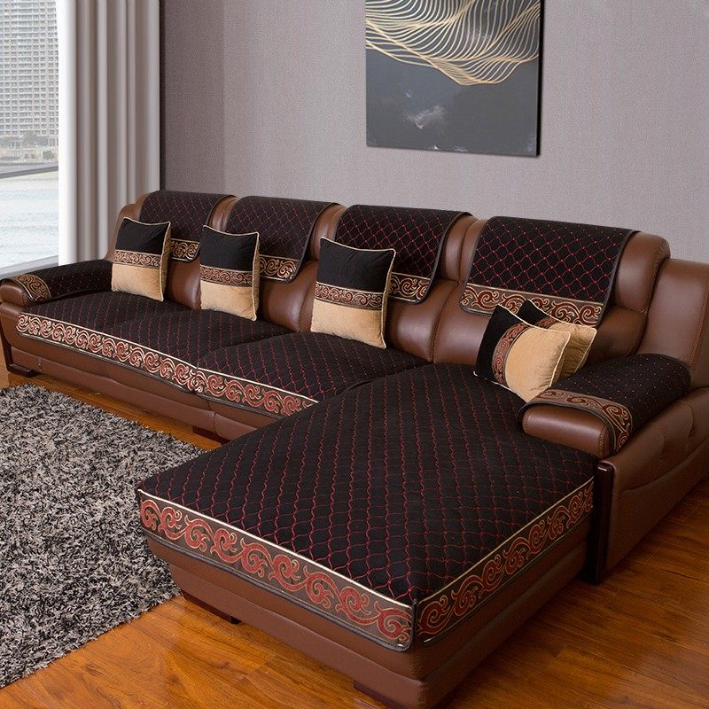 棕色沙发防滑四季沙发垫欧式布艺四季通M用客厅组合沙发套定做