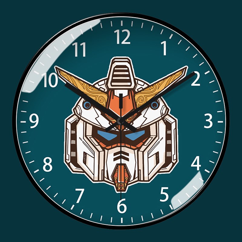 高达头像创意挂墙挂钟男生个性装饰钟表圆形超P静音自动对时电波