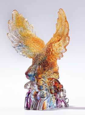 琉璃老鹰大展f宏图桌面摆设开业乔迁礼品收藏品茶几办公室摆件